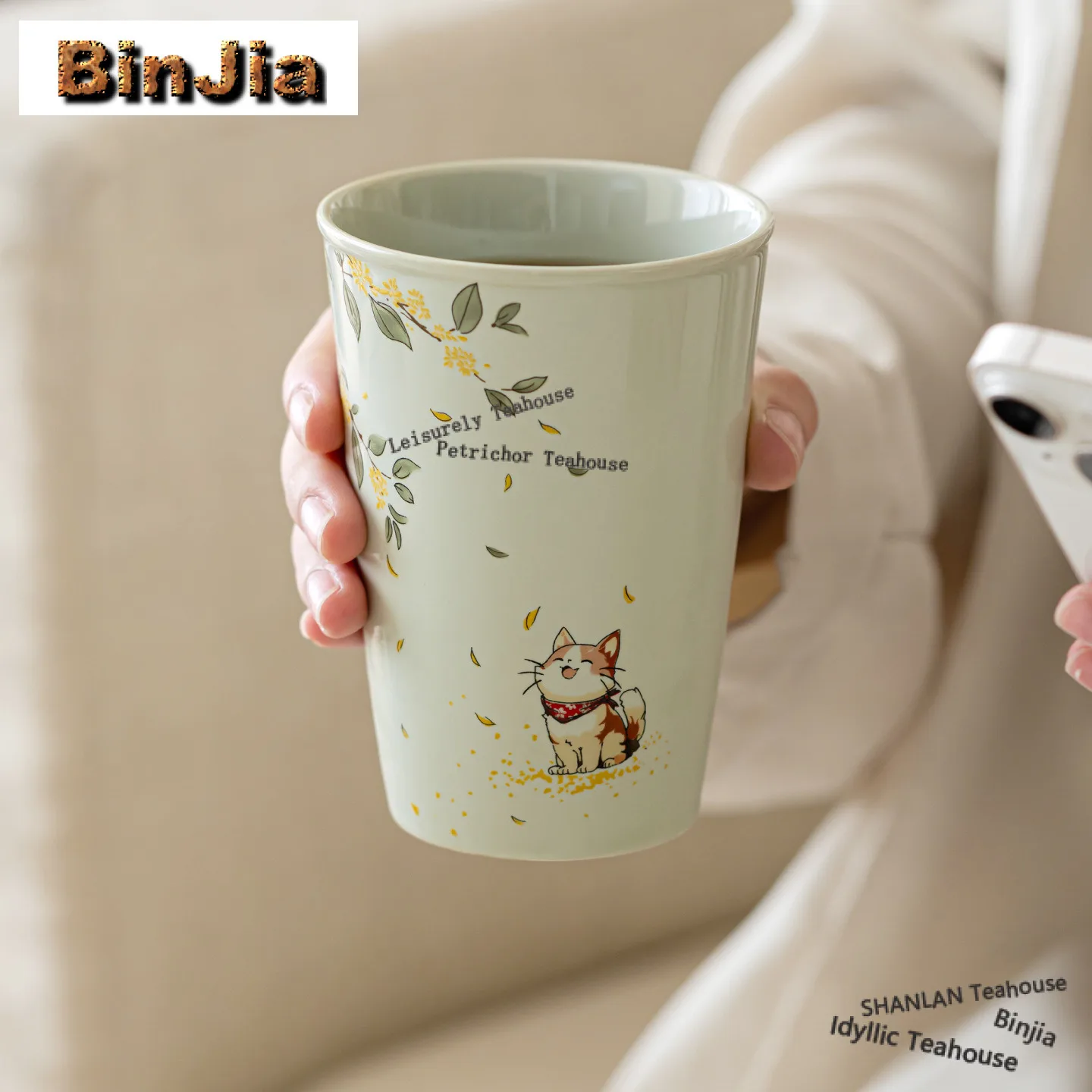 350ml Hand Painted Osmanthus Kitten Cola Mug Bubble Teacup Cold Hot Water Jug Hand Warmer Office Water Cup Teaset Craft