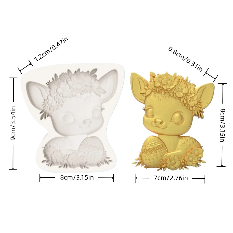 Easter Wreath Deer Silicone Baking Mold Holding Easter Egg Shaped Chocolate Fondant Cake Decoration Mold