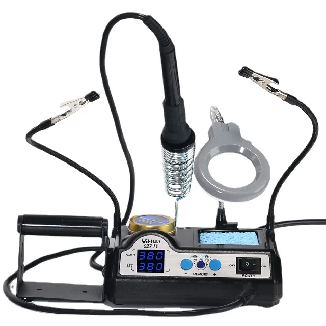 YIHUA927-IV Dual LED Display 75W Soldering Iron Station WIth Mini Mag Lamp, 2 Helping Hands,3 Temp presets