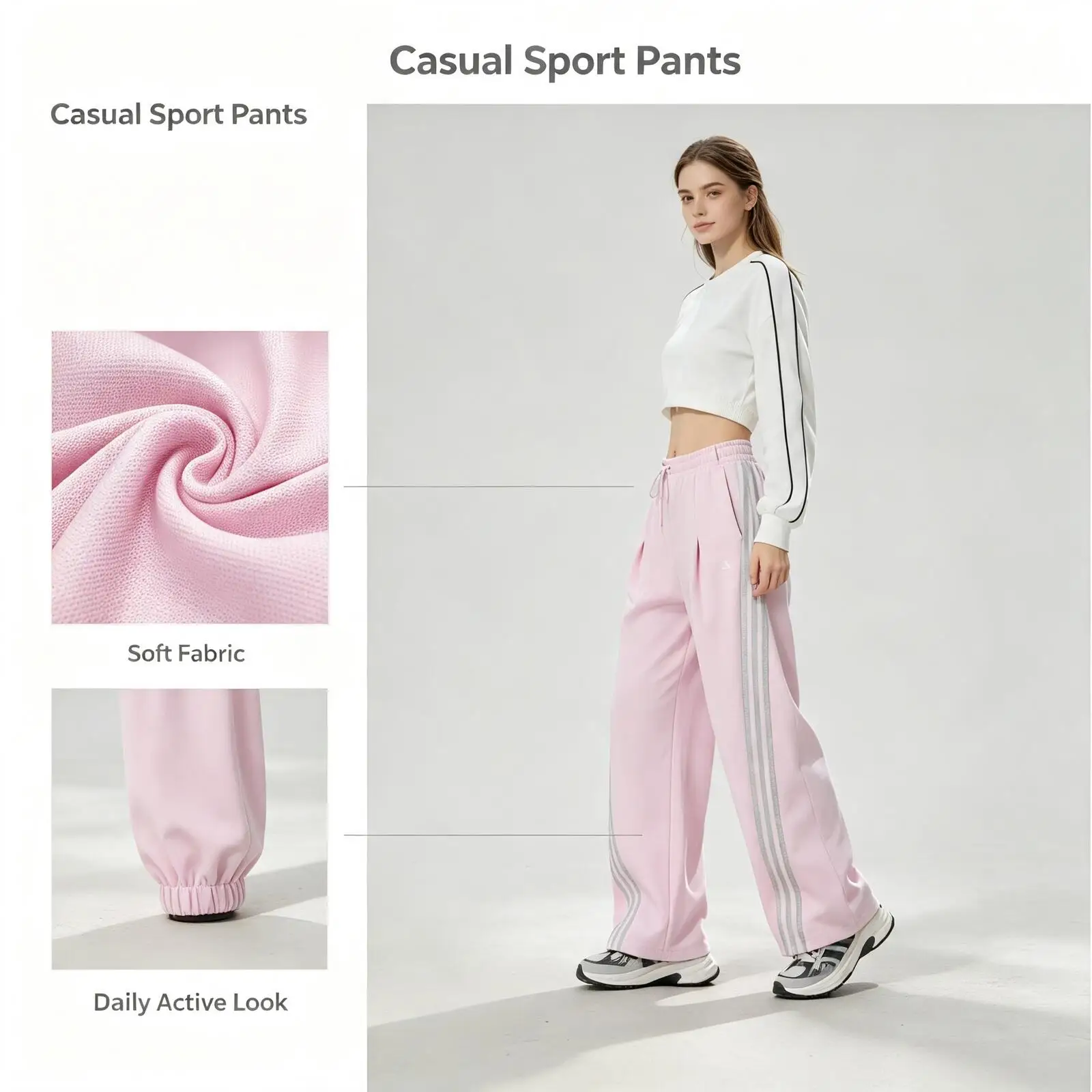 Adidas Pink Track Pants Women Side Stripe Soft Fabric Relaxed Straight Fit Casual Active Sport Pants Knitted Long Pants Ks0035