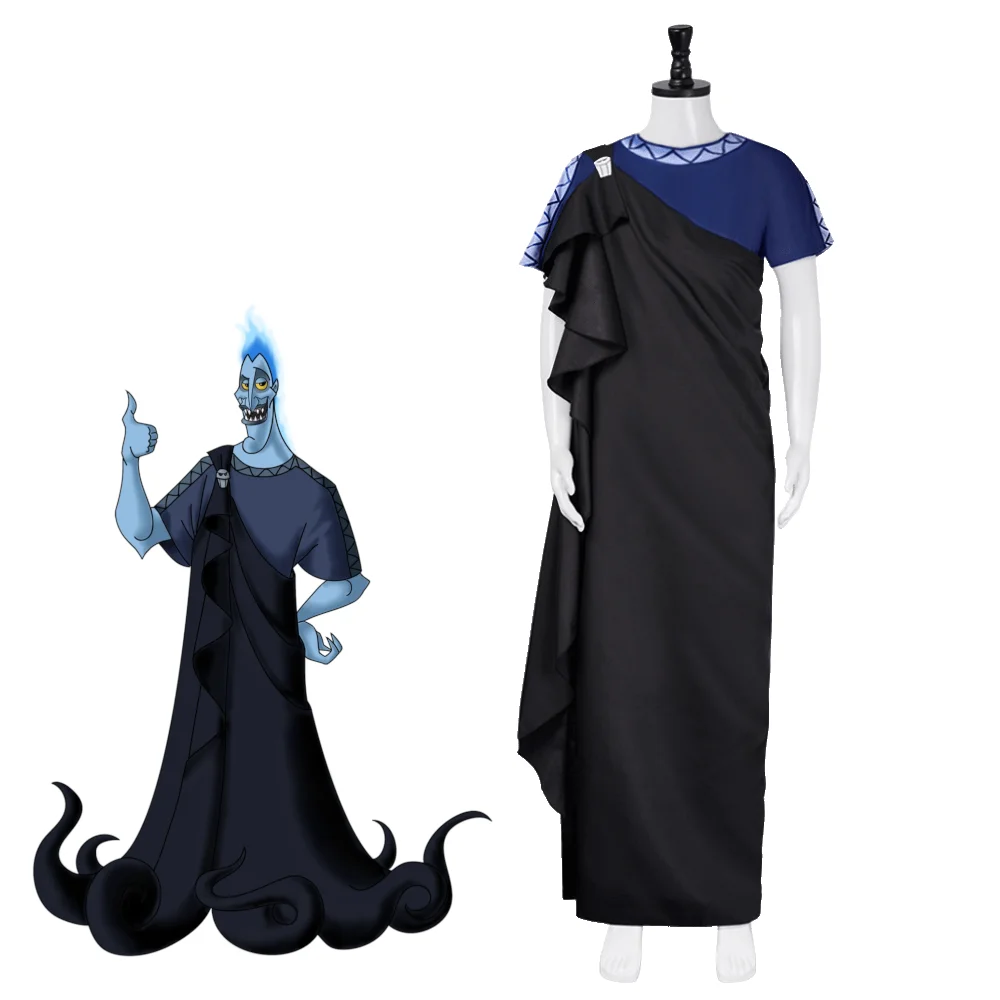 

Adult Hades Cosplay Costume Hercules Underworld God Men's Black Ancient Greek Robe Full Set Halloween Carnival Party Outfit