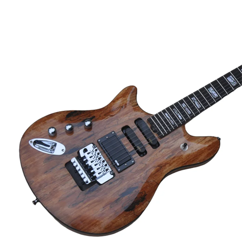 

Six-string electric guitar, with rotten wood veneer, basswood body, rosewood fingerboard, double cranks, and active pickups