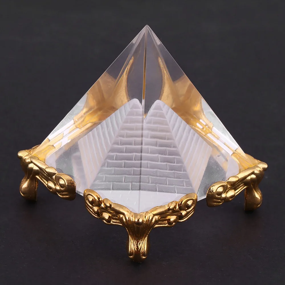 Gold Stand Crystal Pyramid Ornament Egyptian Prism Feng Shui Crafts Glass Crystal Pyramid Paperweight Home Decor