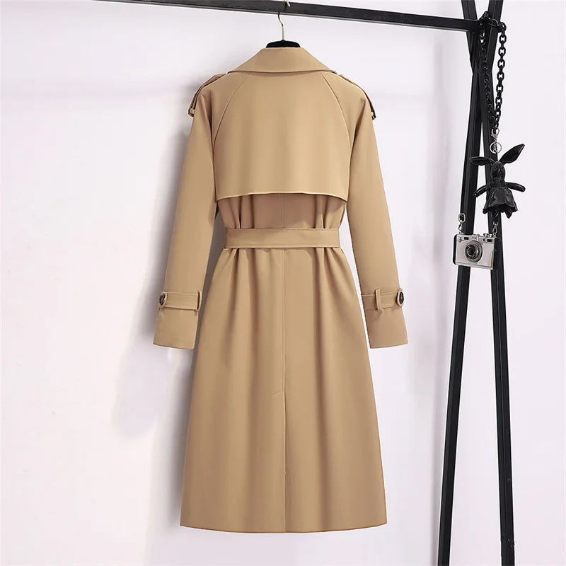 Mid-length Trench Coat With Belt Gray Khaki Women Korean Loose Lapel Long Sleeve Casual Windbreaker Spring Autumn New Overcoat