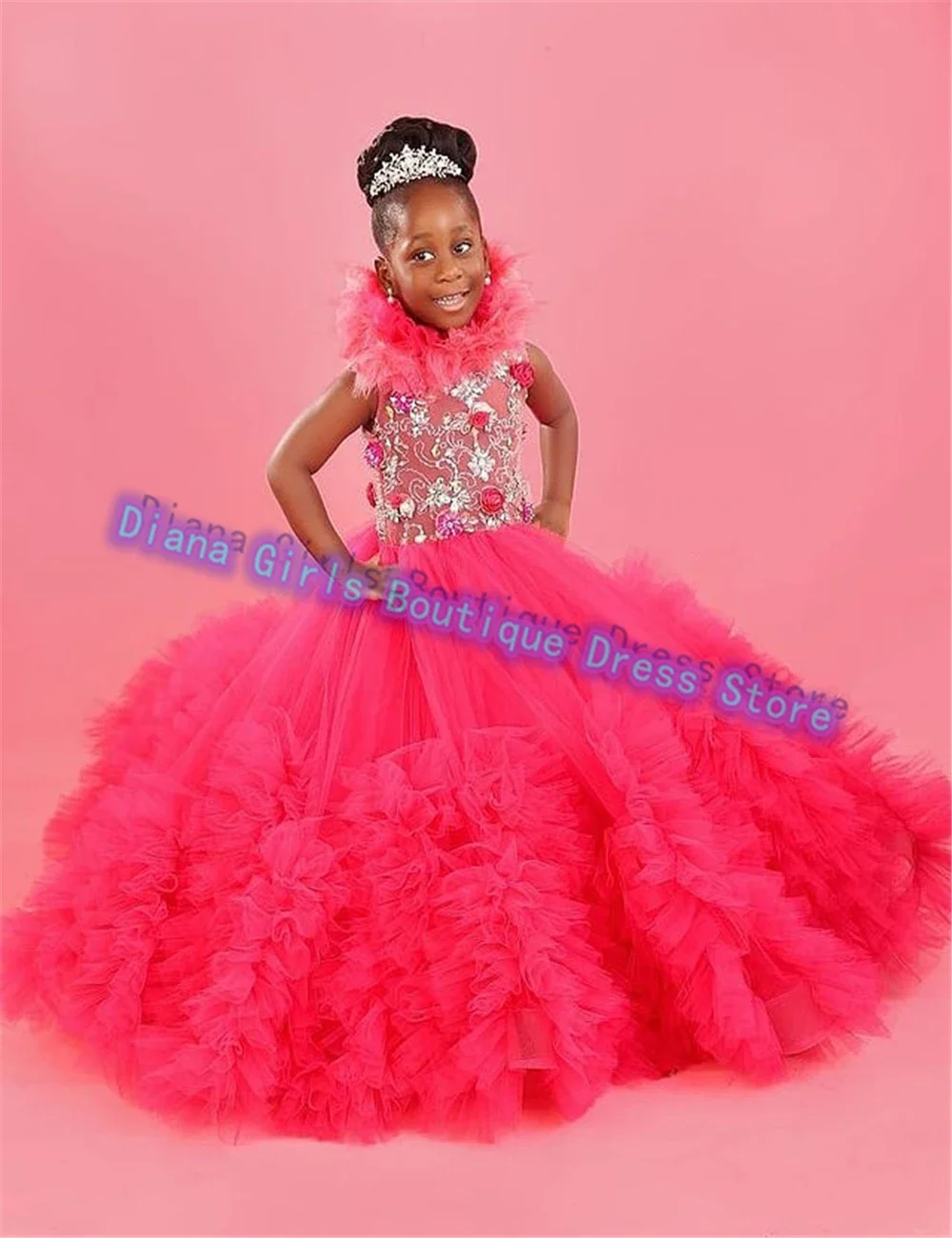 

Luxury Quality Red Layered Flower Girl Dress Tulle Gem Sequin Applique for Fluffy Little Princess Birthday Party Ball Gowns
