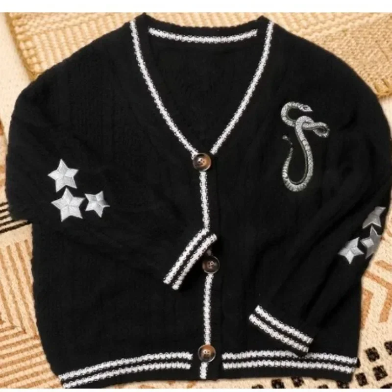 Deeptown Vintage Knit Swift Cardigan Y2k Star Sweater Women Folklore Korean Style Oversized Knitwear Aesthetic Autumn Z640