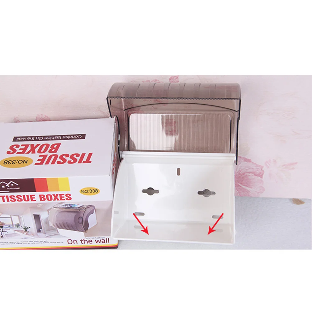 

Modern Waterproof Tissue Paper Box Holder Clear Plastic Toilet Roll Storage with Convenient Toothed Edge and Multi Purpose Shelf