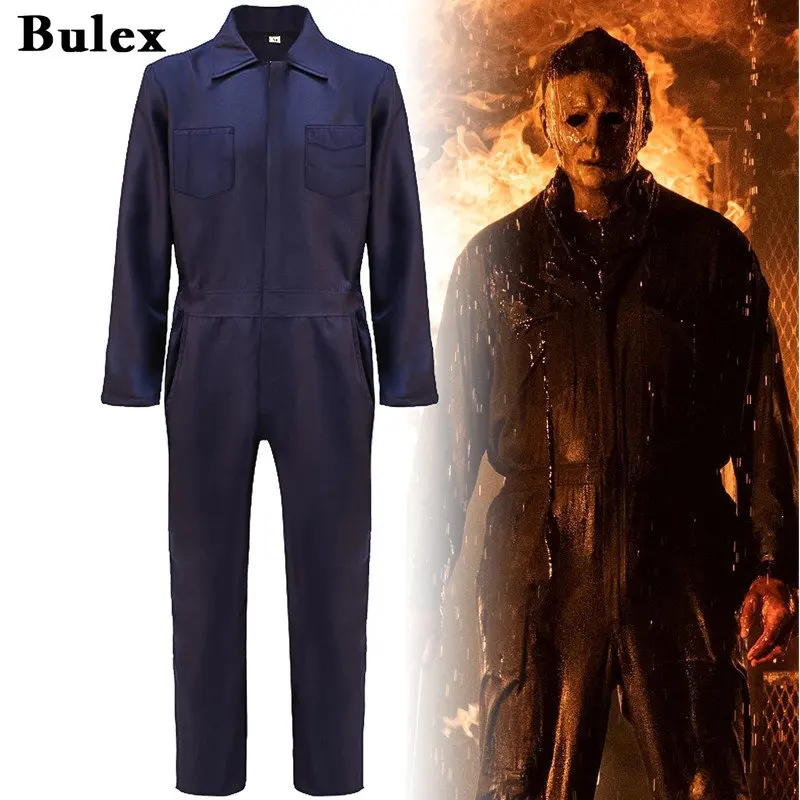 Cafele Michael Myers Cosplay Costume Horror Killer Blue Work Clothes Comfort Halloween Costume Jumpsuit for Adult High Quality