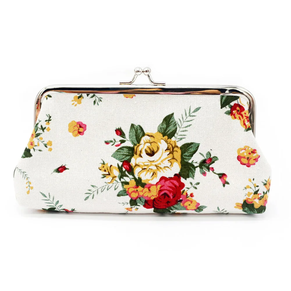 New Women Flower Printed Coin Wallet Handbag Canvas Coin Purses Money Card Holder Wallet Pouch Lipstick Earphone Key Bags