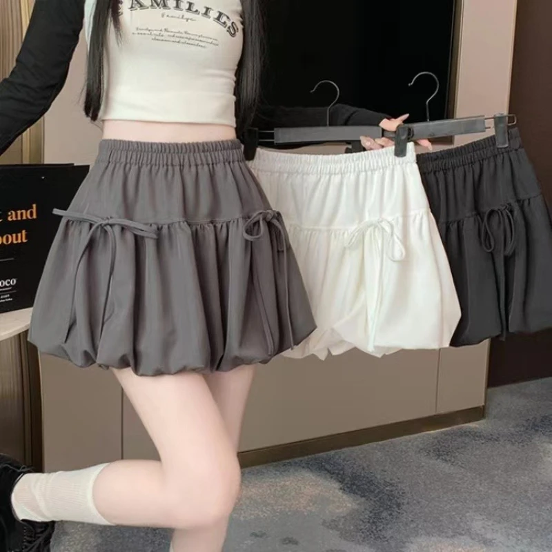 AOSSVIAO High Elastic Waist Tie Pleated Bud Balloon Skirt 2026 Summer Ballet Style Bow A-Line Women's Mini Skirts