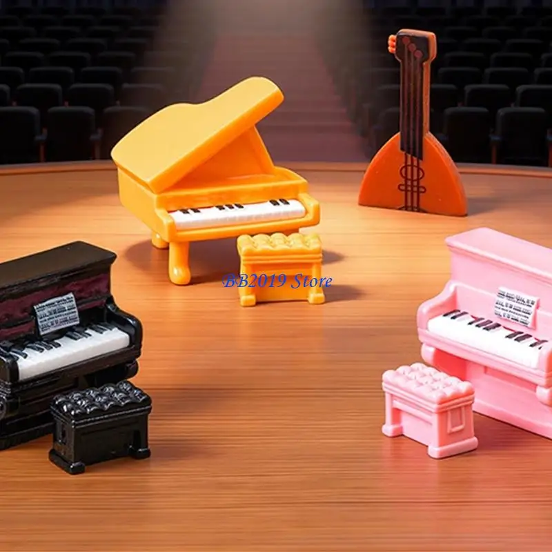 Q0KB 3Pcs Detailed Mini Musical Instrument Set Including Piano And Guitar or Stool For Craft Projects And Collections