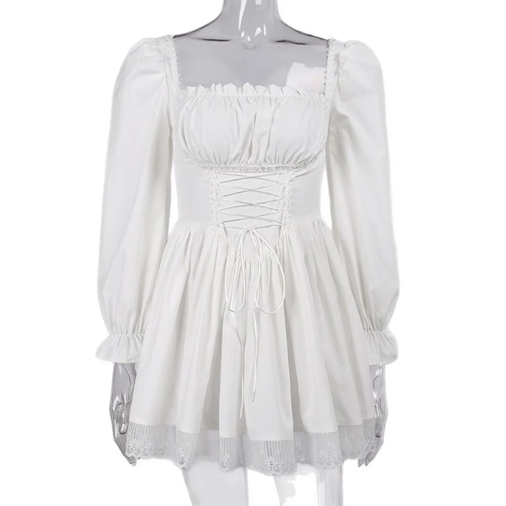 Summer Sweet Lolita Lace Princess Dress Puff Sleeve Low-cut Hip Skirt Elegant Outfit For Photoshoot Casual Theme Party Cosplay