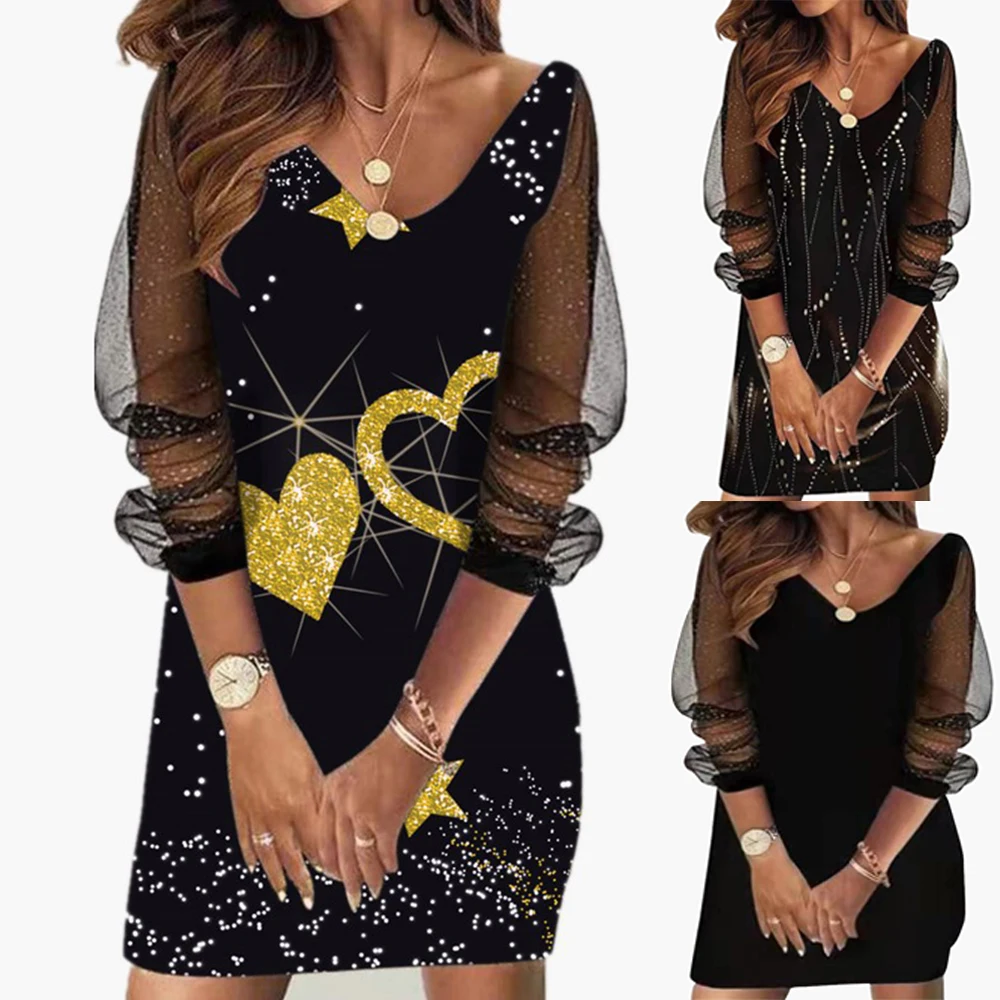 Lantejoulas mini vestido preto feminino bodycon clubwear vestidos de noite senhoras curto fino ajuste com decote em v malha pura festa