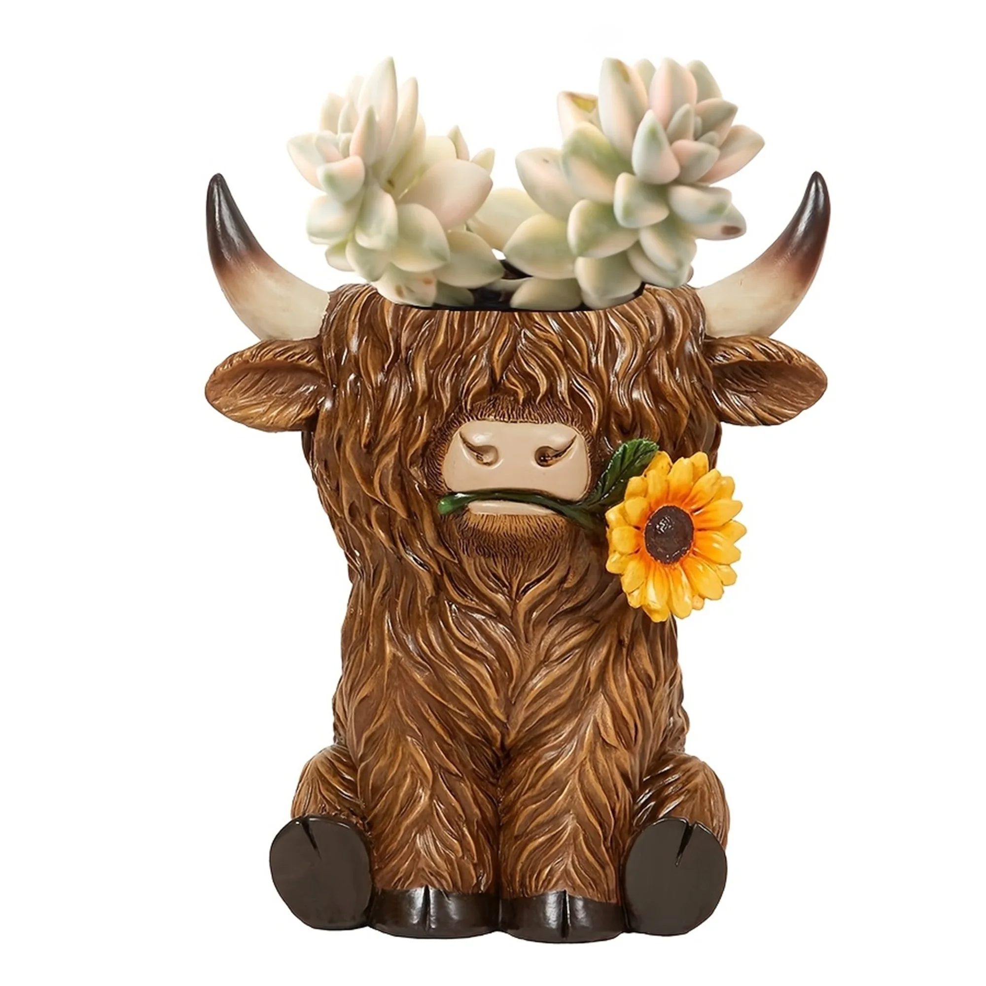 Highland Cow Plant Pots Resin Cute Animal Succulent Planter Flower Pot for Home Garden Office Desktop Decoration