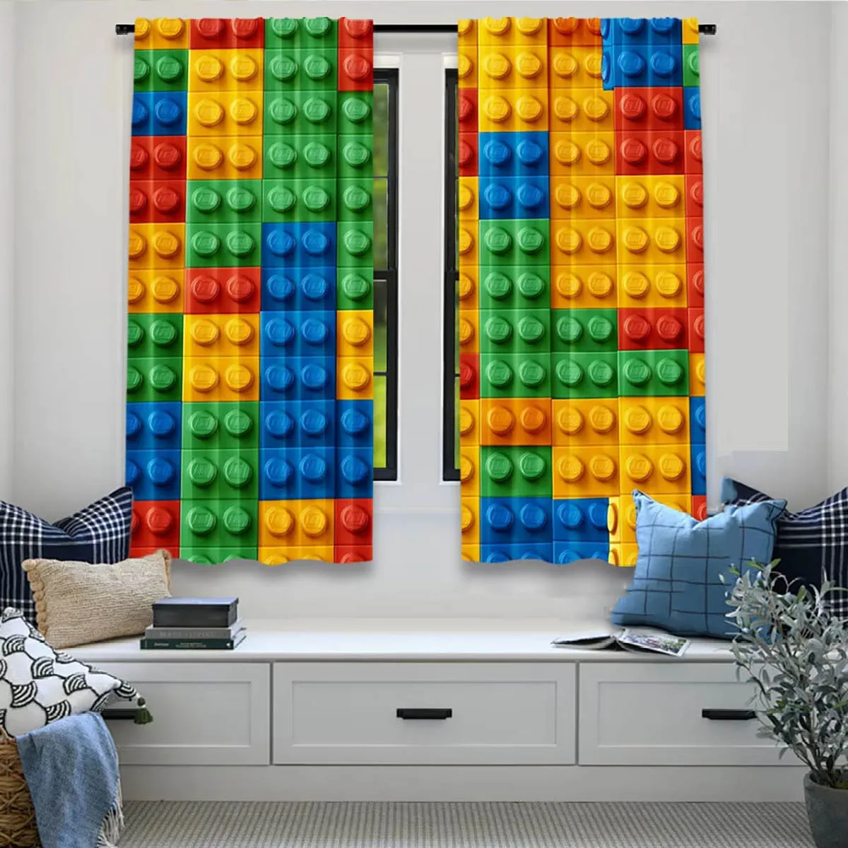 Colorful Checkered Geometric Pattern Printed Curtains, Decorative Curtains For Kitchen, Living Room, And Bedroom.