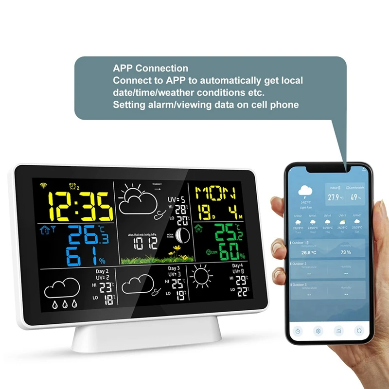 Tuya Wifi Smart Weather Station Smart Weather Station Wireless Thermometer With 7.5Inch Color Display UK Plug