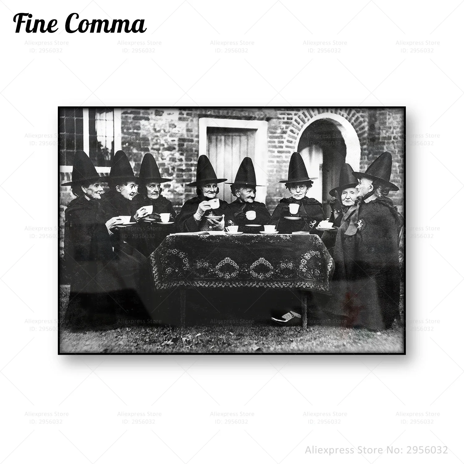 Vintage Poster Welsh Witches Tea Party Antique Canvas Print Old Photograph Wall Art Home Decor Picture Illustration Black White