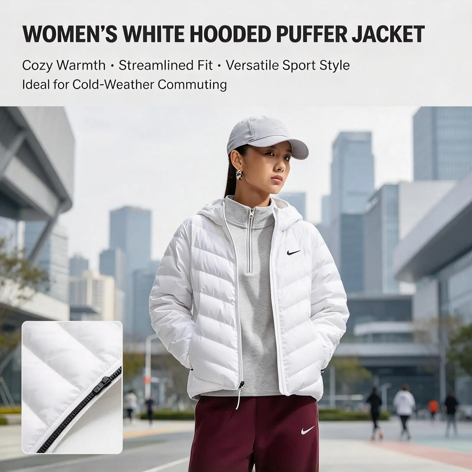 Nike Therma-FIT IF5884-100 Women Hooded Down Jacket 550FP Lightweight Warm White Winter Sports Puffer Coat