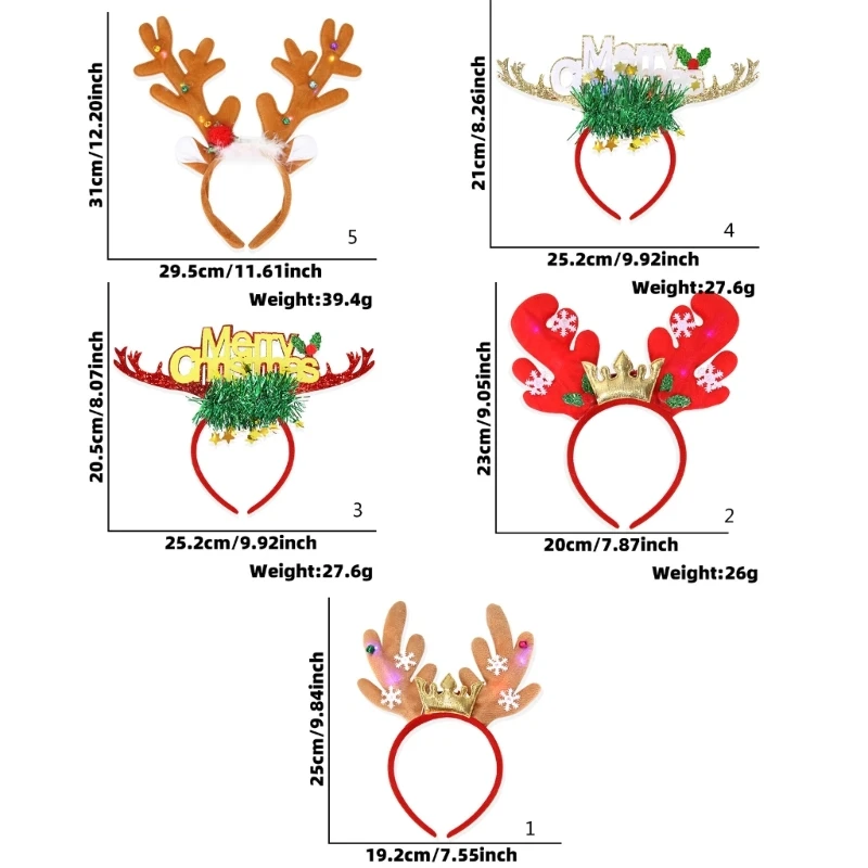 Light Up เทศกาลสำหรับเด็กผู้ใหญ่คริสต์มาส Reindeer Antlers Hairhoop ฉลองวันหยุด Headwear Party Dropshipping