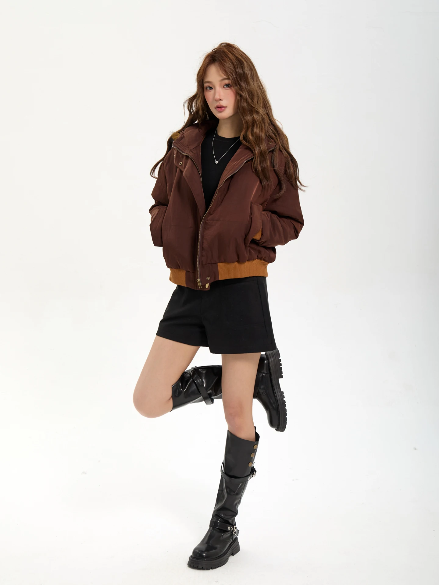 7KEEWEN Winter Thiened Retro American Sle Women's ort Cotton Jaet Removable Fur Collar Street Faion Loose Fit