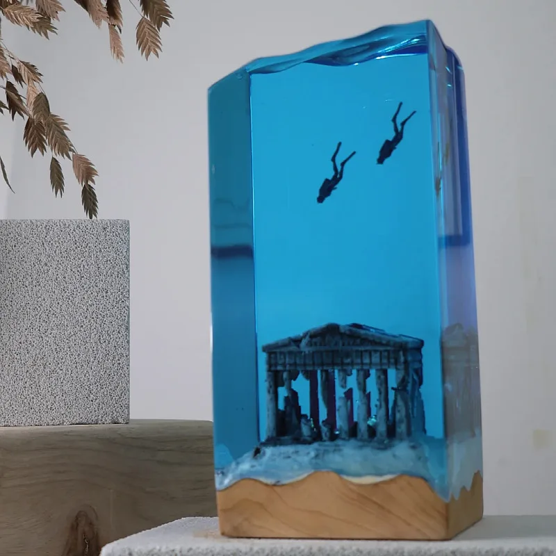 NEW Marine Art Home Decorations Handicrafts Wooden Resin Sculptures Cave-like Whale Diver Tabletop Luminous Ornaments