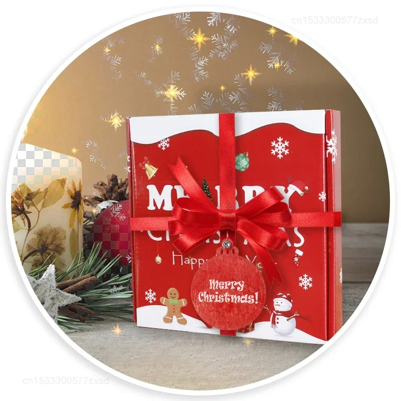 60Pcs Christmas Natural Wooden Chip Santa Claus Snowflake DIY Crafts Set Xmas Tree Hanging Ornament Pendant for Home Decorations