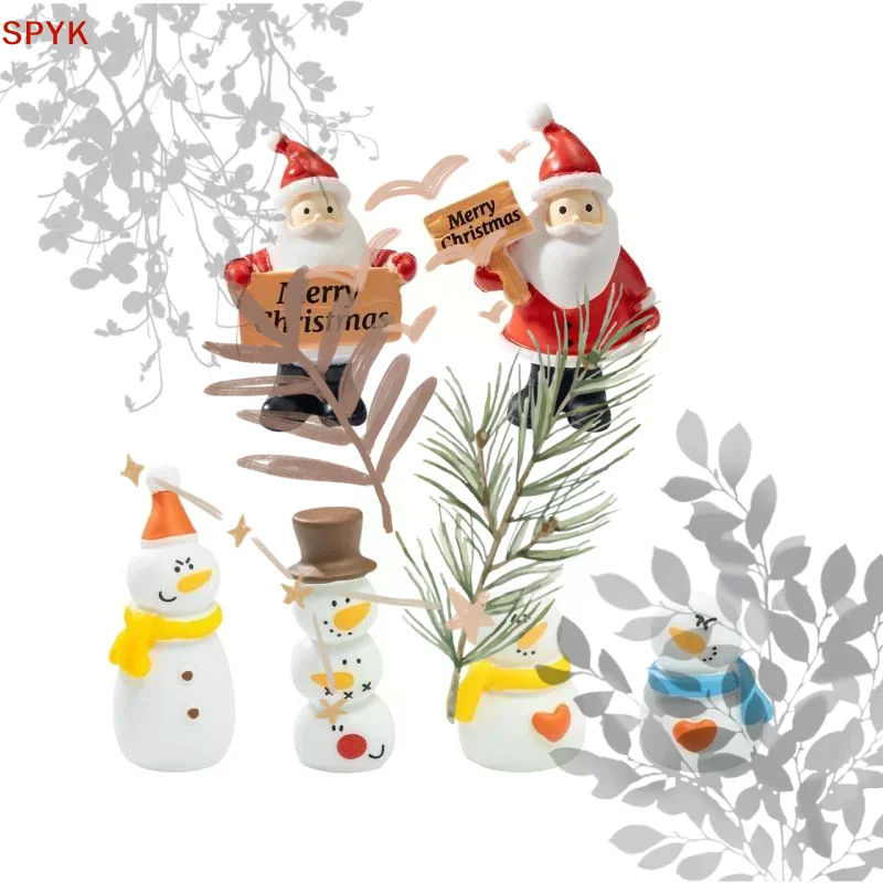 Mini Christmas Resin Figurine Set With Santa Snowman Designs Perfect For Desktop Decor Micro Landscape Holiday Ornaments