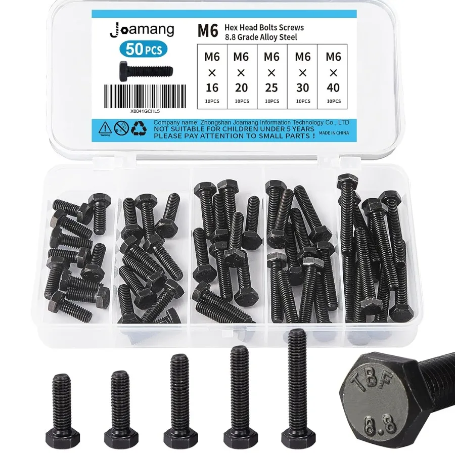 

M6 x 16 мм, 20 мм, 25 мм, 30 мм, 40 мм, шестигранные болты, шестигранный винт, легированная сталь класса 8,8, черный оксид, метрическая, полная машинная резьба Asso