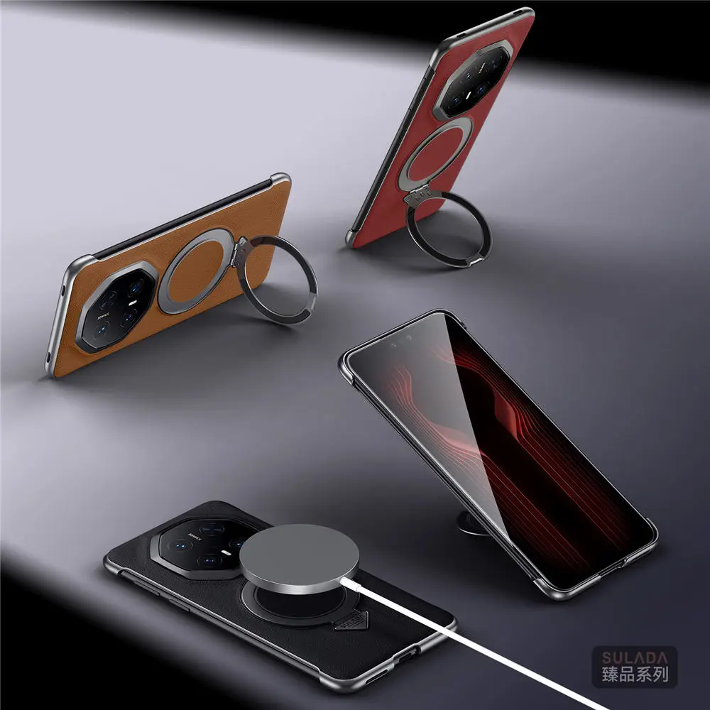 

Magnetic Natural Cowhide Leather Case For Huawei Mate70 RS Magsafe Ring Bracket Cover