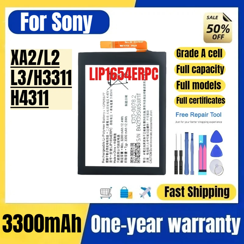

LIP1654ERPC for Sony XA2/L2/L3/H3311/H4311 Phone Battery High Quality High Capacity Replacement Bateria Grade A Cell with Tools