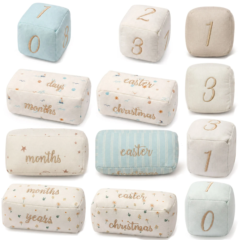 Baby Milestone Photo Props Set Stitched Numbers Starry Time Word Soft Newborn Photoshoot Cotton Blocks Memory Keepsake Gift