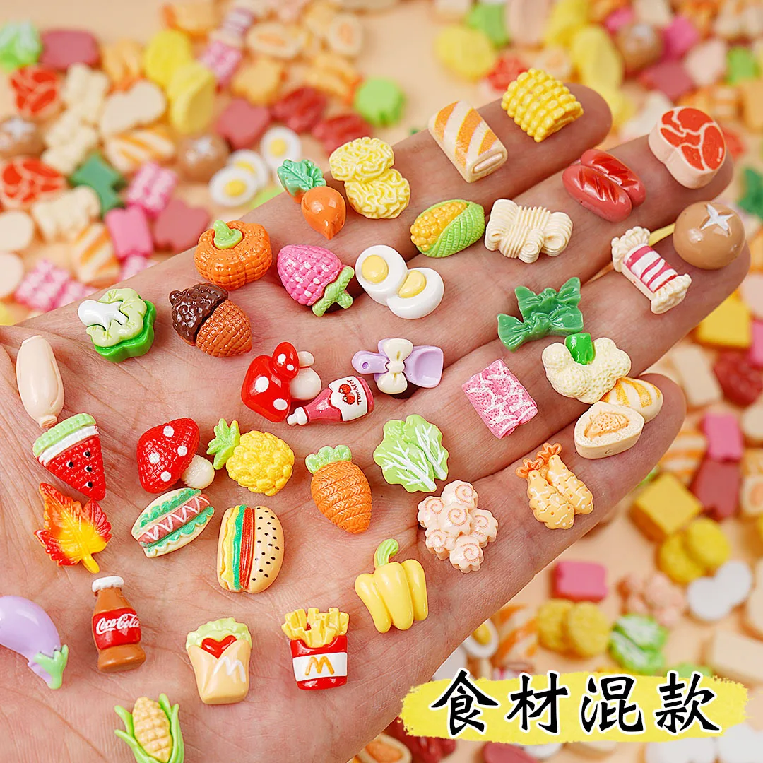 200PCS Mini Simulation Hot Pot Food Corn Vegetables Resin Charms for DIY Hair Clips Craft Jewelry Accessories Supplies
