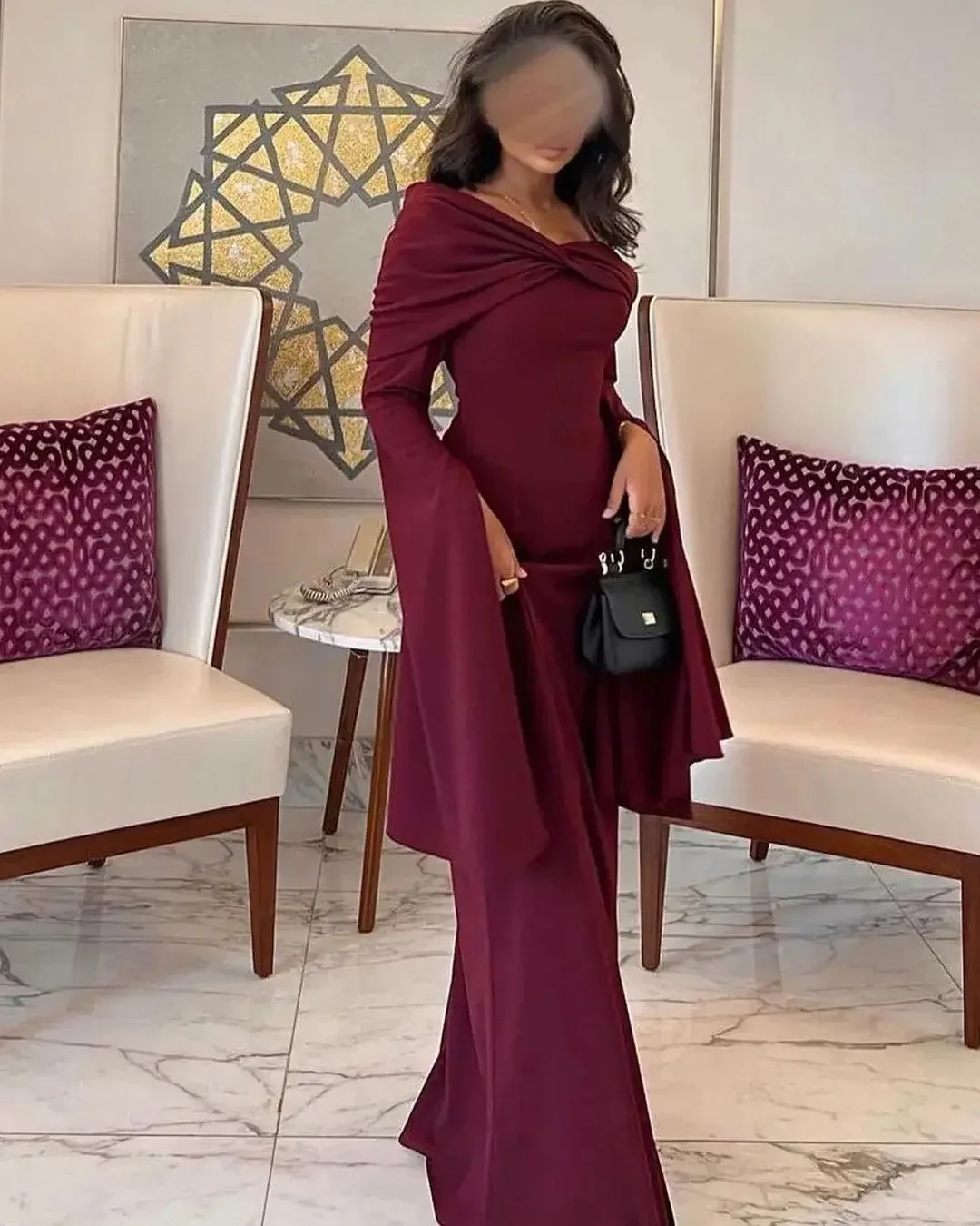 Formal Occasion Dresses Pleated Long Sleeves Evening Dress Saudi Arabia Prom Dress One Shoulder Floor Length For Special Events