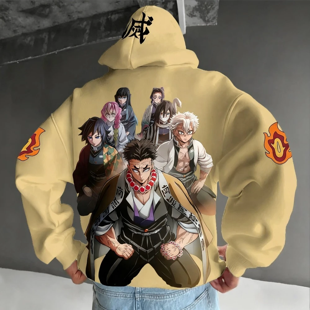 特大アニメパーカー男性女性デーモンスレイヤープリントプルオーバースウェットシャツ秋冬ジャケットストリートカジュアルフード付き Y2k トップス