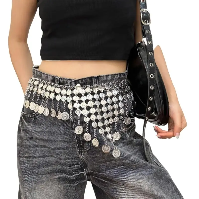 A52E Unique Metal Waist Chain With Bohemian Sequins And Fringe Body Jewelry Festival Waist Accessory For Festivals