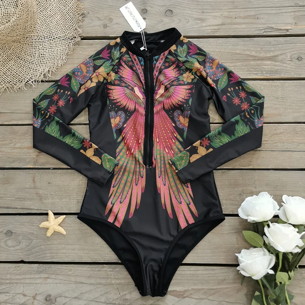 2024 Surfing Sport Swimsuit One Piece Long Sleeves Women Swimwear Skeleton Zipper High Quality Bath Suit Halloween Costumes image 3