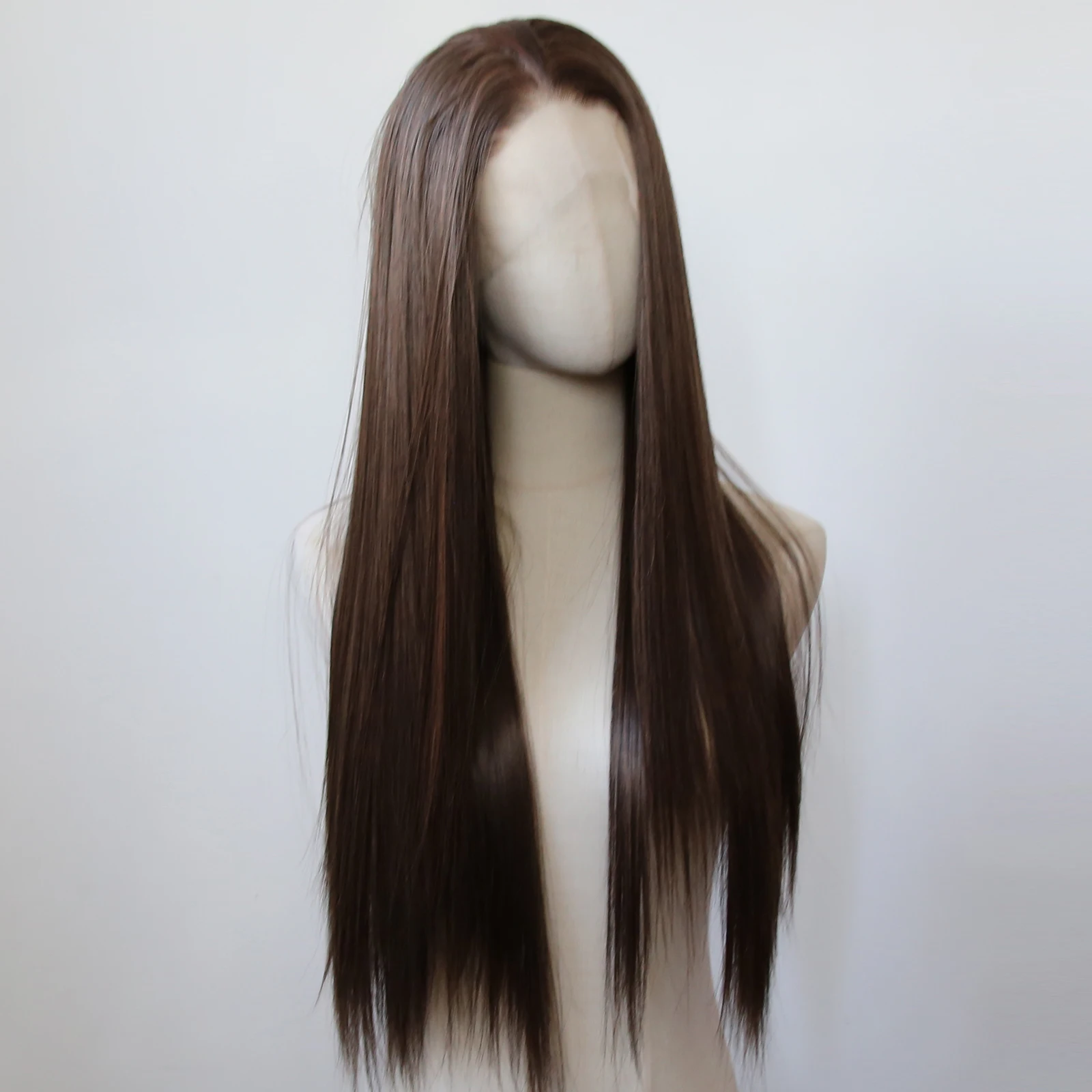 Black/Brown Synthetic Lace Front Wig Long Straight Lace Front Synthetic Wig Pre Plucked Heat Resistant Hair Daily Wear Cosplay