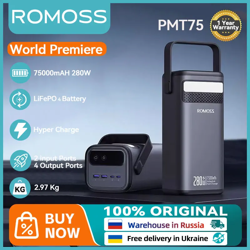 ROMOSS powerful Power Bank 75000 mAh 280W Type C Powerful Powerbank PD Fast Charge 75000mAh External Battery For Xiaomi iphone