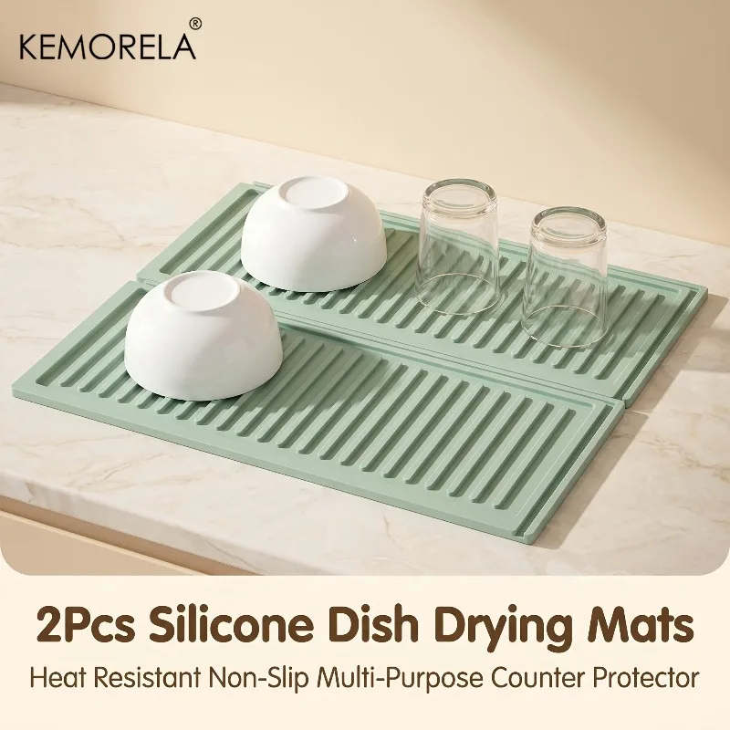 2pc Interlocking Silicone Dish Drying Mats Food-Grade Heat Resistant And Non-Slip Countertop Protector for Kitchen Sink Stovetop