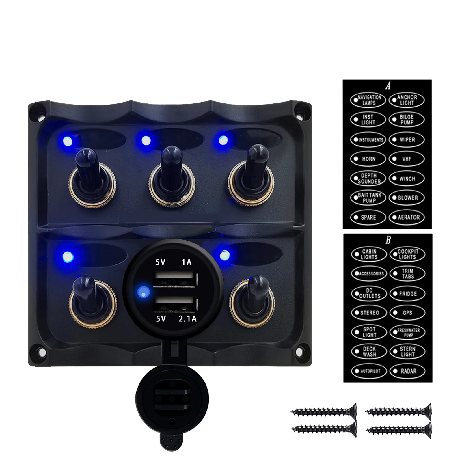 12V-24V Marine Toggle Switch Panel Waterproof Dual USB Charger Socket Rocker Switch Panel For Boat Truck Caravan RV Dashboard