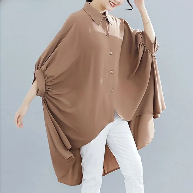 

Dimanaf Plus Size Women Blouse Shirts Big Size Summer Lady Tops Tunic Solid Loose Casual Batwing Female Clothes 2024 New