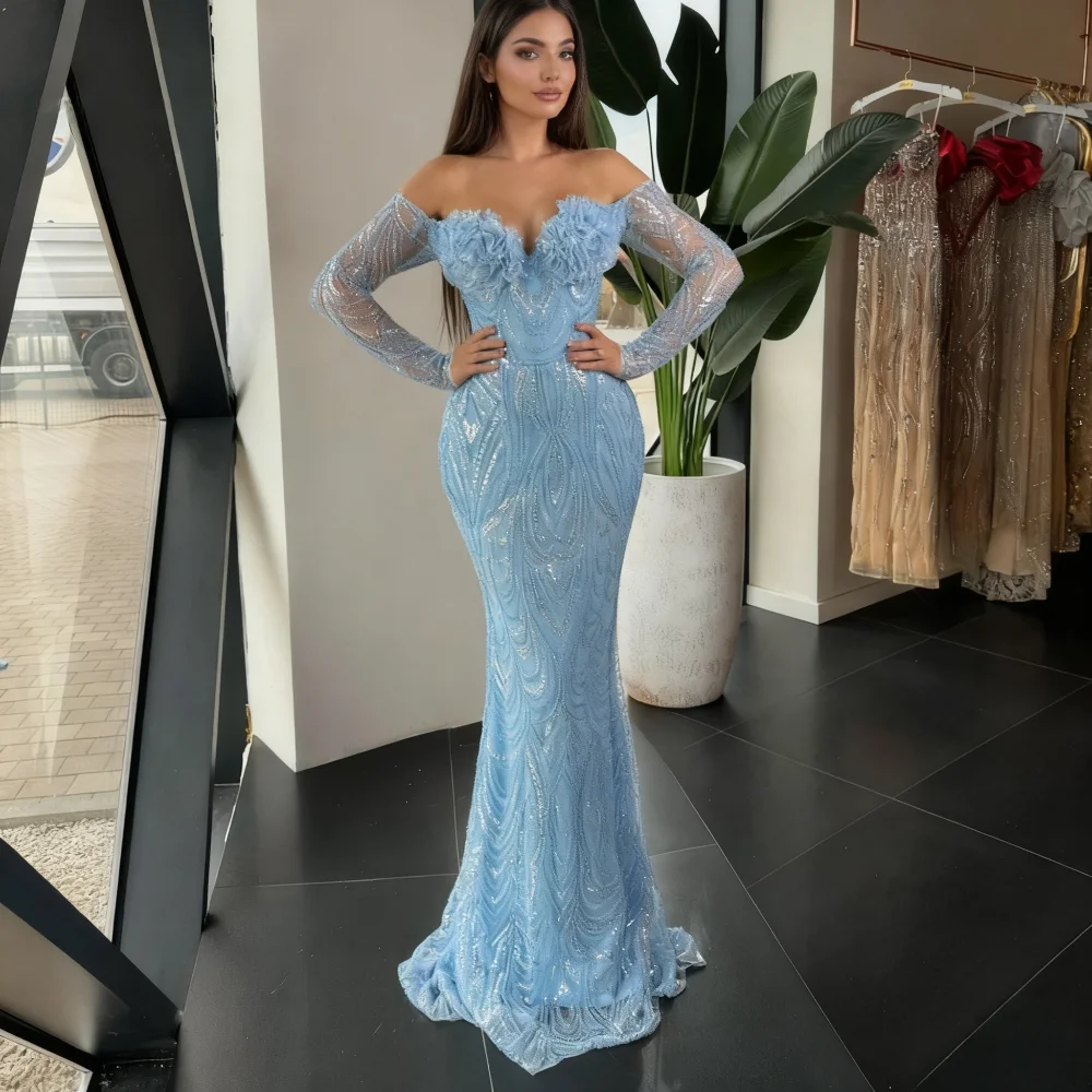 

ROSEINTHEBOX Customized Off Shoulder Luxury Evening Dresses for Women Mermaid فساتين سهرة Bodice Formal Cocktail Dress