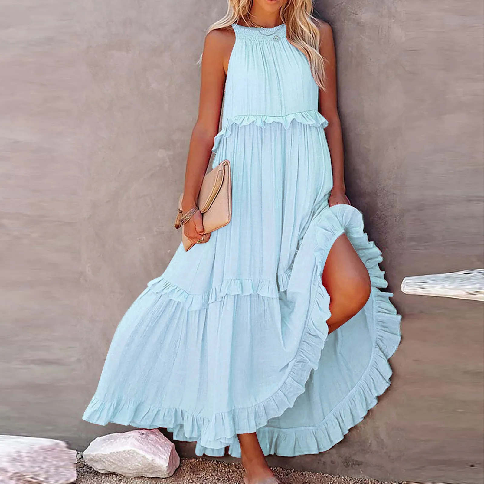 

Long Summer Dresses For Women 2024 Sleeveless Maxi Dress Casual Flowy Ruffle Elegant Dress Fall Dresses for Women Casual Summer