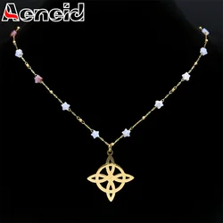 Vintage Witch Celtic Knot Stainless Steel Pendant Necklace for Women Natural Stone Star Chain Handmade Necklaces Jewelry N1724