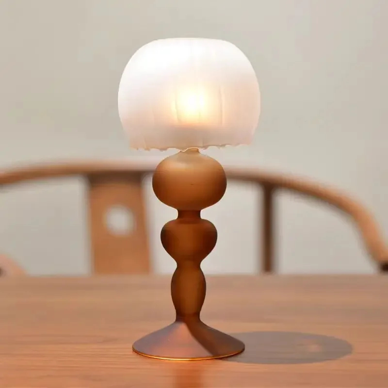 Frosted Glass Candle Holder Table Lamp Shape Candle Case Ornaments Wedding Decoration Home Dining Table Retro Candlestick Gifts