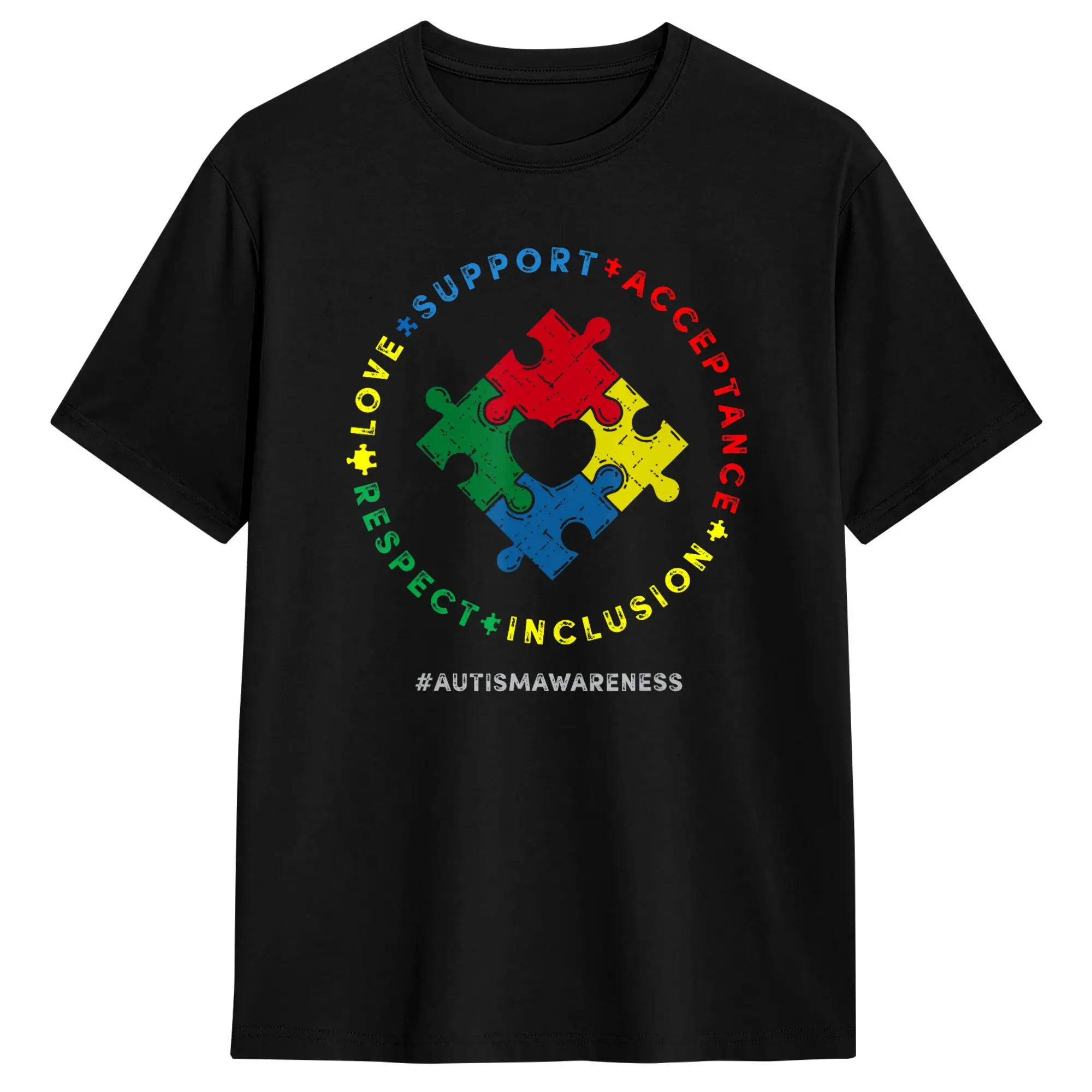 Men's Respect Love Support Autism Awareness Month T Shirt 100% Cotton Tops Vintage Short Sleeve Crewneck Tees Plus Size T-Shirts