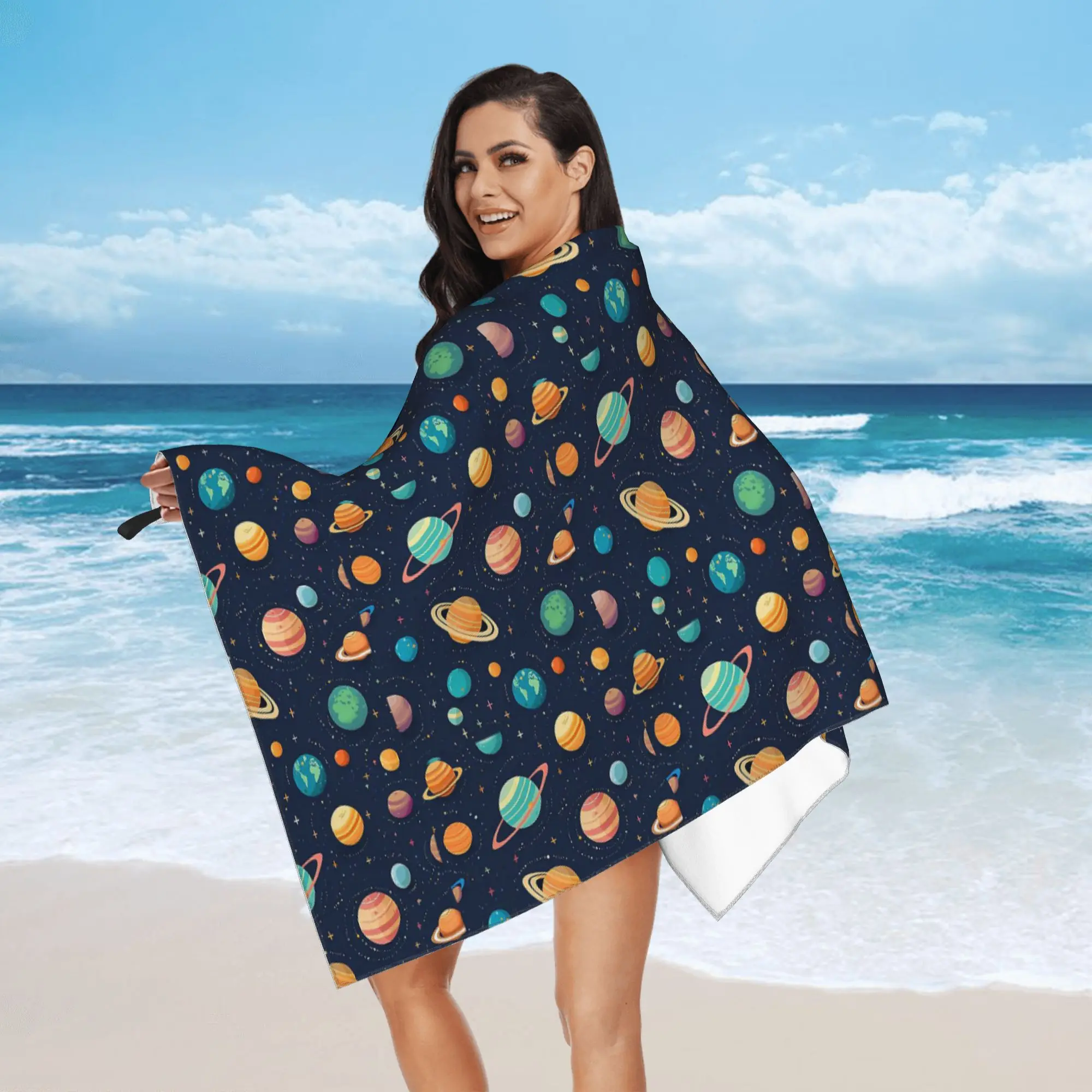 Solar System Space Planets Universe Beach Towel Soft Microfiber Quick Dry Absorbent Quick Towels For Mountain Climbing