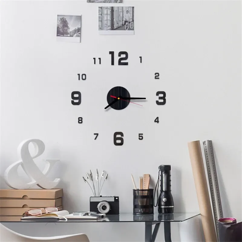 Modern Large Wall Clock 3D Mirror Sticker Unique Big Number Watch DIY Home Decor