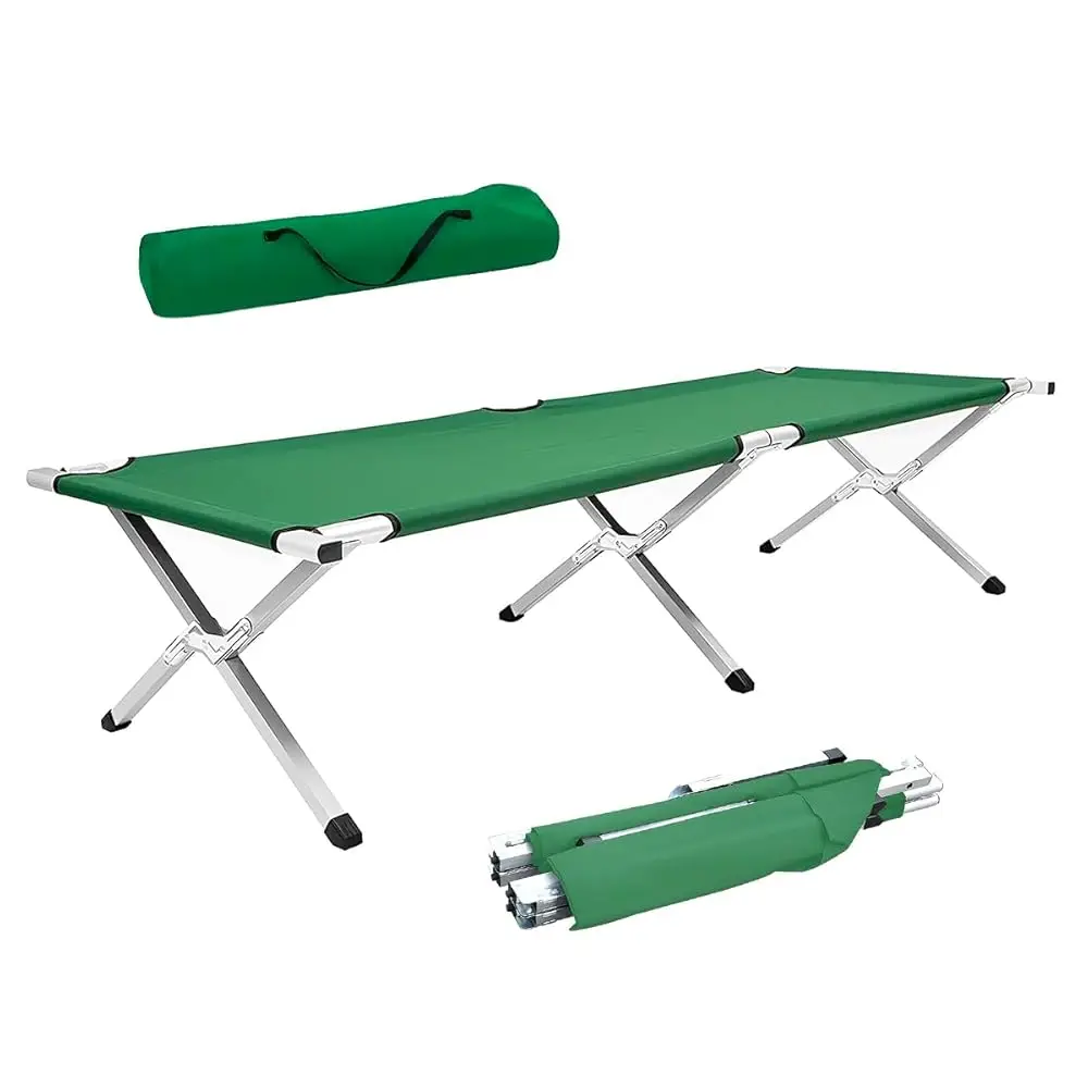 

Folding Cot For Outdoor, Portable Bed 64 Cm Width X 190 Cm Length X 42 Cm Height, Camping Bed With Aluminium Frame, Army Green,