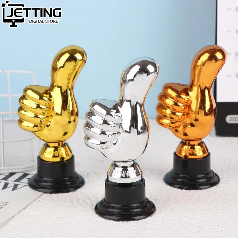 1pc Reward Thumbs Up Trophy Plastic Gold Trophies Encouragement Mini Victory Trophies Award Prizes for Home Desktop Decor